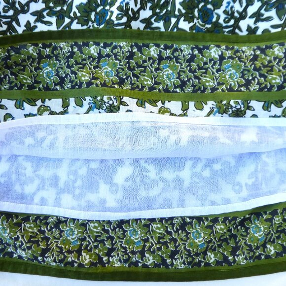 Jude Connally Green Floral Cotton Midi Dress Long Sleeve Flounce Cuffs Border M - Picture 7 of 10